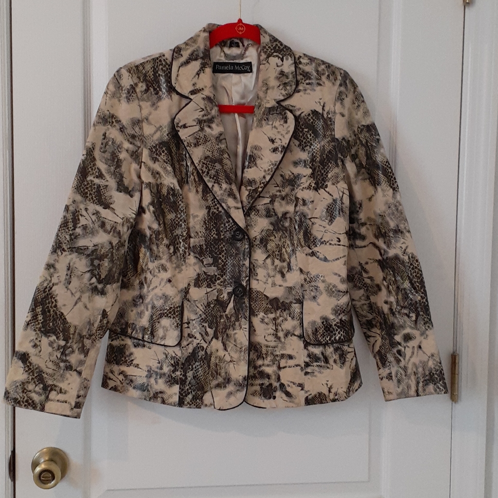 Leather Jacket Snake Print In Black And Beige